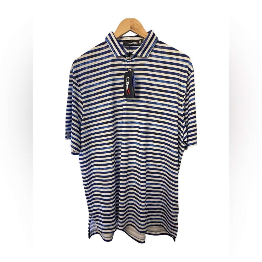 NWT Ralph Lauren RLX  Men Performance SS Blue Striped Polo Shirt NWT Size L